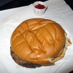 Caren's HUGE three dollar hamburger.